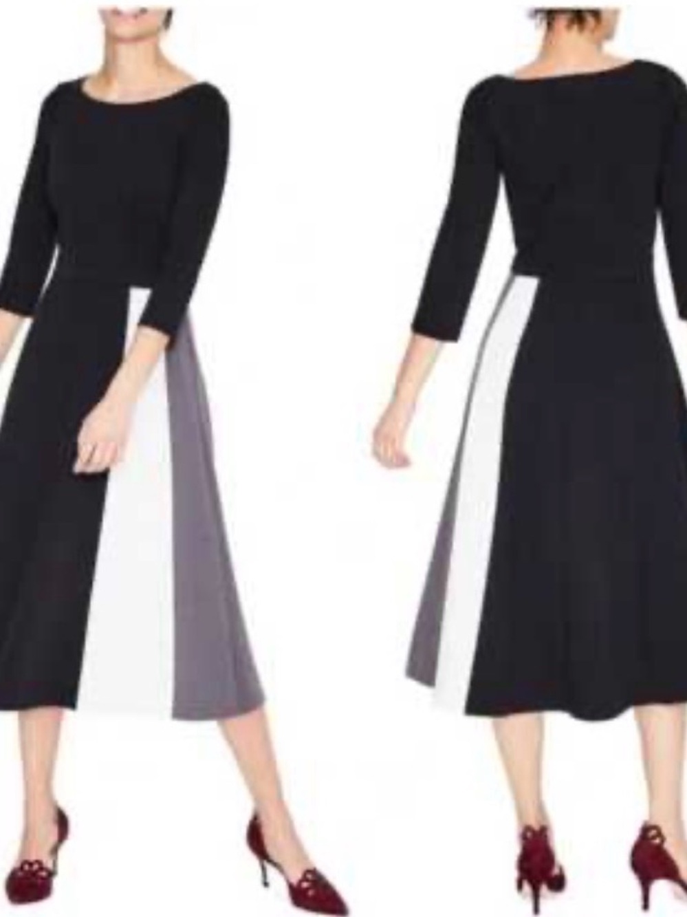 Boden Black Midi Dress with White and Gray Side Panels